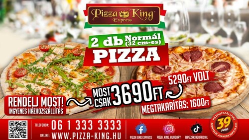 Pizza King 14 - 2db 32cm pizza akció - Szuper ajánlat - Online rendelés
